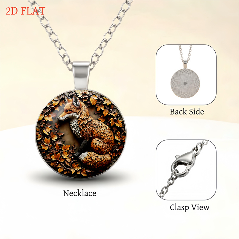 5pc Fox & Autumn Leaves Necklace, Earrings, Brooch, and Bracelet Set
